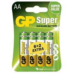 PIN GP Super Alkaline AA 8 cell card pack