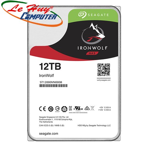 Ổ cứng HDD Seagate IronWolf 12TB 3.5 inch 7200RPM SATA 256MB Cache (ST12000VN0008)