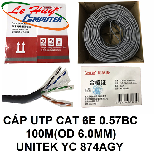 CÁP UTP CAT 6E 0.57BC OD6.0MM 100M UNITEK (Y-C 874AGY)