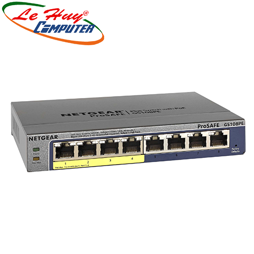 Thiết bị chuyển mạch Switch NETGEAR GS108PE 8 Port Gigabit Ethernet PoE Smart Managed Plus Switch with 4-Ports PoE