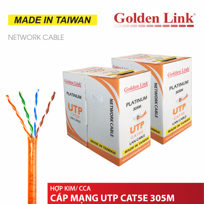 CÁP MẠNG GOLDEN LINK - 4 pair CAT5e UTP  305m cam/đỏ/trắng MADE IN TAIWAN