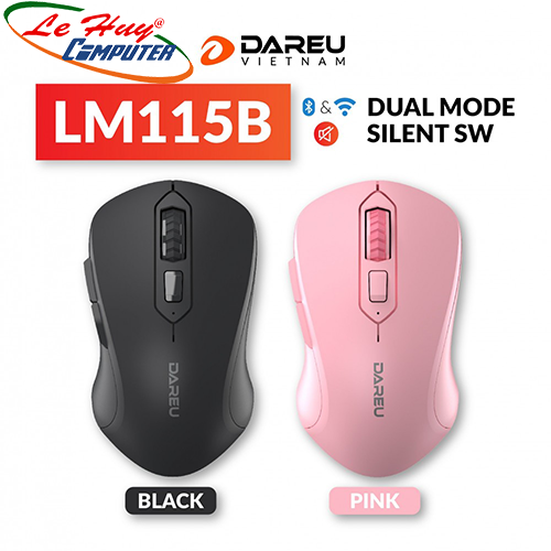 Chuột không dây DAREU LM115B Silent Bluetooth + 2.4G (Dual Mode) (Đen/Hồng)