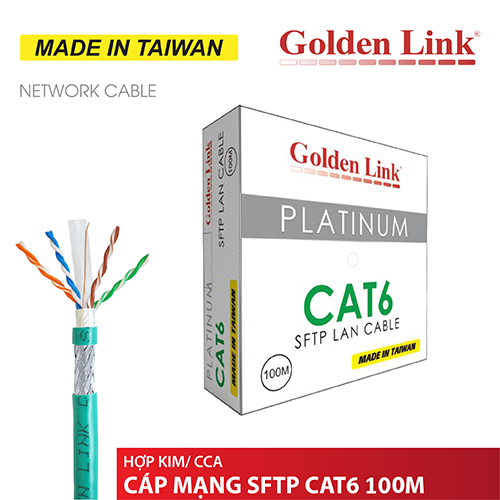CÁP MẠNG GOLDENLINK - 100m CAT6 SFTP Chống nhiễu PLATINUM MADE IN TAIWAN(xanh lá, 100m)