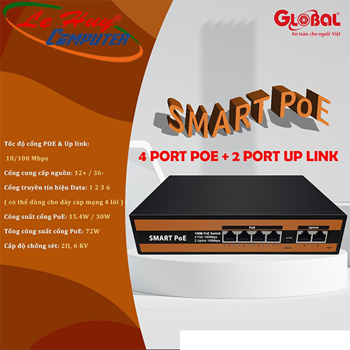 Switch Smart POE SW4G-POE 4 Port POE + 2 Up link