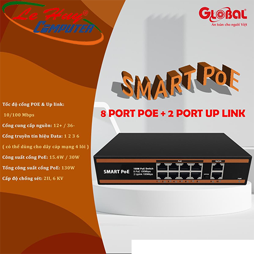 Switch Smart POE SW8G-POE 8 Port POE + 2 Up link