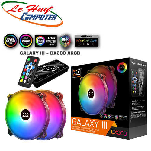 Fan Case Xigmatek GALAXY III DX200 ARGB (EN46089) - 2 Fan 20cm + Hub Remote