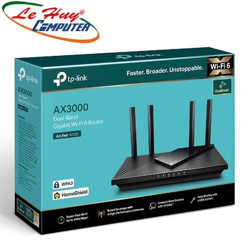Thiết bị mạng - Router Wifi TP-Link Archer AX55 Băng Tần Kép AX3000Mbps Wifi 6