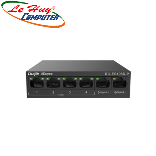Thiết bị chuyển mạch Switch RUIJIE RG-ES106D-P 4-Port POE + 2 Uplink port 10/100Mbps