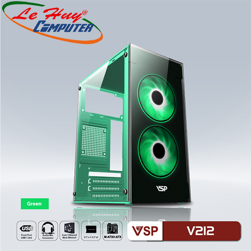 Vỏ máy tính VSP V212 Xanh (No Fan)
