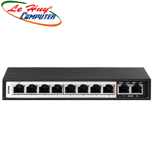 Thiết bị chuyển mạch Switch D-Link DES-F1010P-E 8 cổng PoE 10/100 Mbps + 2 cổng uplink 10/100 Mbps