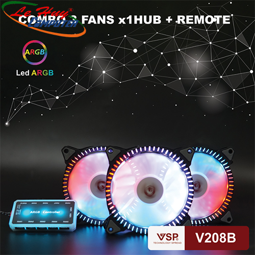 Bộ Kit 3 Fan V208B 3 FAN + HUB LED ARGB + REMOTE