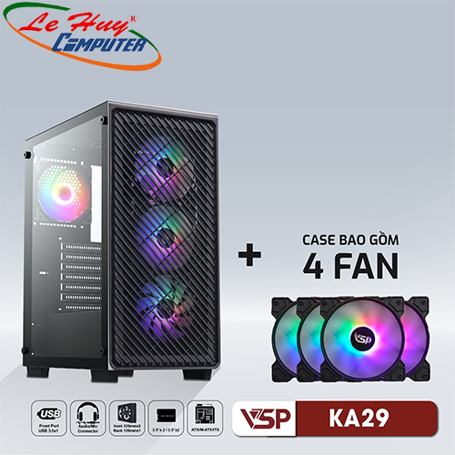 Vỏ máy tính VSP KA29 Đen Kèm 4 Fan Led RGB