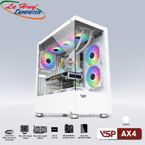 Vỏ máy tính VSP AX4 Trắng -Tặng Chuột Bosston Q15 (No Fan)
