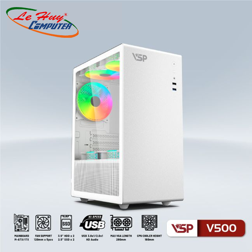 Vỏ máy tính VSP V500 Trắng (No Fan)