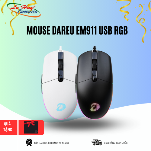 Chuột Gaming DAREU EM911 USB RGB (Đen/Trắng) + Tặng kèm bàn di chuột
