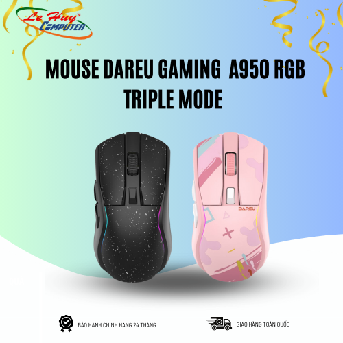 Chuột không dây Gaming DAREU A950 RGB TRIPLE MODE (Đen/Hồng)