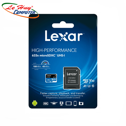 Thẻ Nhớ Micro SDHC Lexar 64GB Class 10 U1 V10 A1 LSDMI64GBB633A