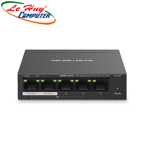 Thiết bị chuyển mạch Switch PoE+ Mercusys MS105GP (5 port/ 10/100/1000 Mbps)