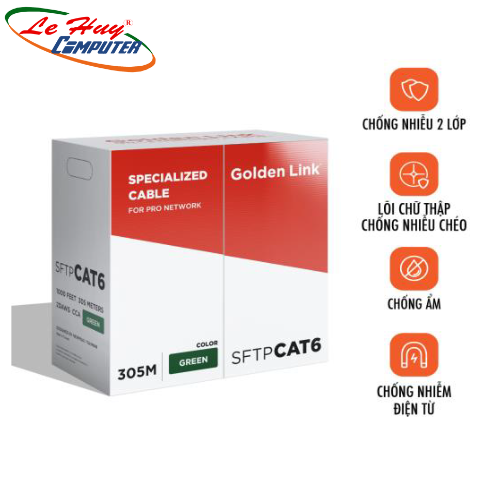 CABLE MẠNG GOLDEN LINK SFTP Cat6 305m(Xanh lá) MADE IN TAIWAN