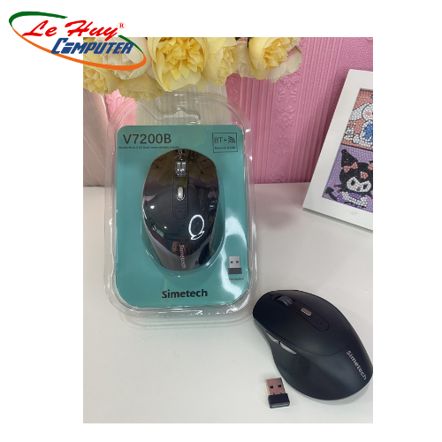 Chuột máy tính Simetech V7200B bluetooth 3.0- 5.0 + wireless đa năng( mouse 6 nút+ croll kim loại+ click Silent)