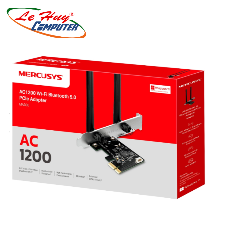 Card mạng PCIe Wi-Fi MERCUSYS MA30E Bluetooth AC1200