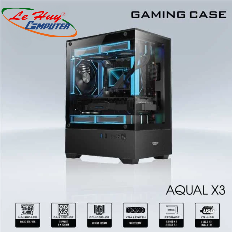 VỎ CASE MÁY TÍNH AQUAL X3 (ĐEN)