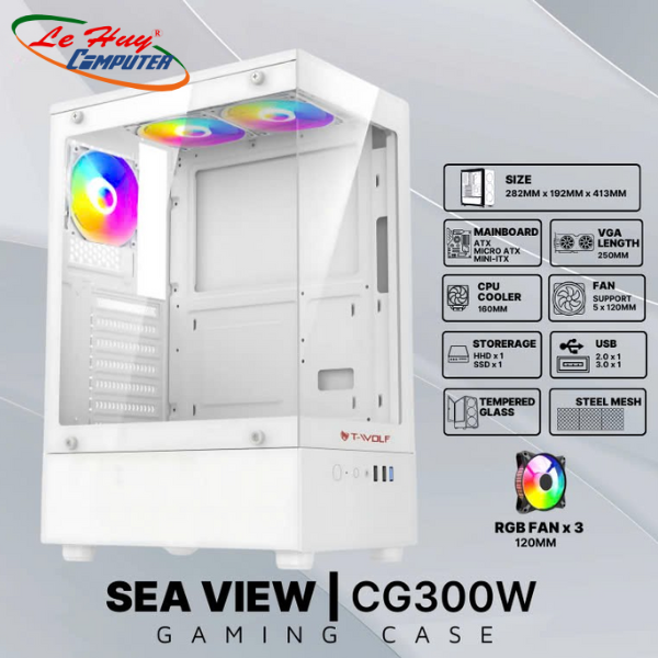 Vỏ máy tính SEAVIEW CG300W GAMING – TRẮNG (no fan)