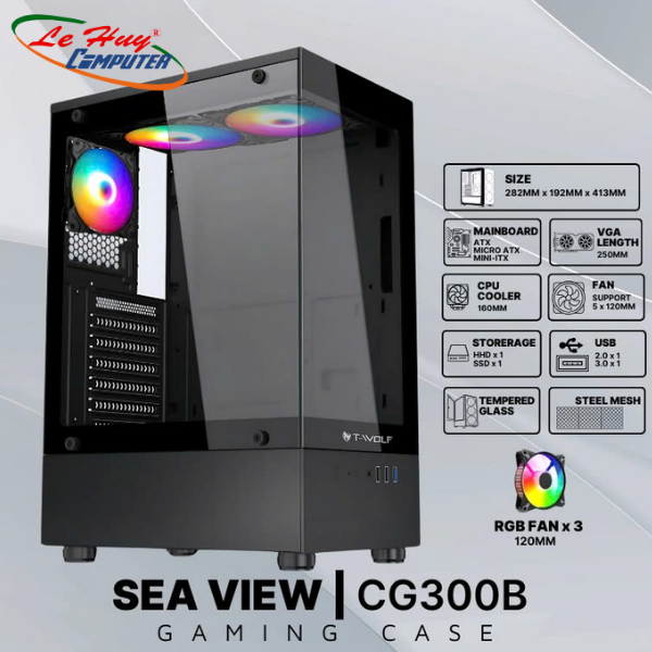 Vỏ máy tính SEAVIEW CG300B GAMING – ĐEN (no fan)