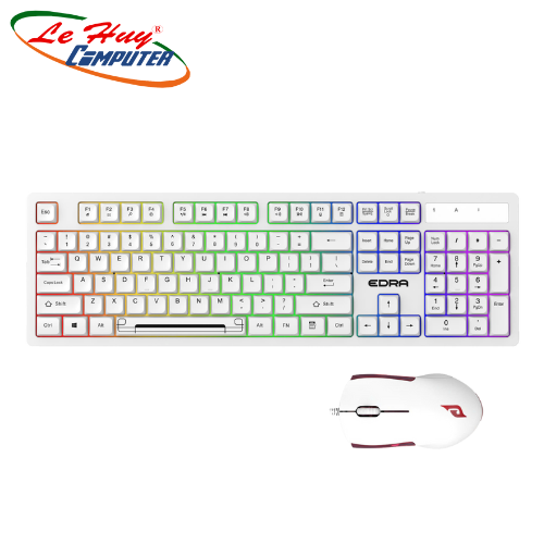 Combo Bàn Phím Chuột Gaming Giả Cơ E-DRA EK506 Led Rainbow (Trắng)