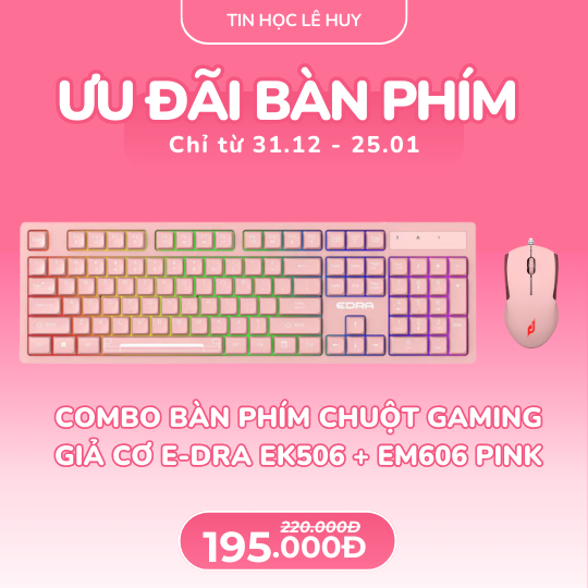 Combo Bàn Phím Chuột Gaming Giả Cơ E-DRA EK506 Led Rainbow Pink