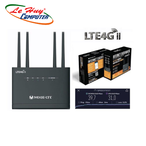 Router Wifi 4G Lte Mixie + 4 anten (dùng xe khách, 32 user, 300Mbps, 4 port)