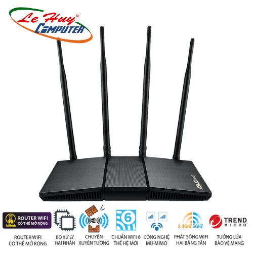 Thiết bị mạng - Bộ phát wifi 6 Asus RT-AX1800HP v2 MU-MIMO AX1800Mbps (Xuyên tường) _Router WiFi có thể mở rộng