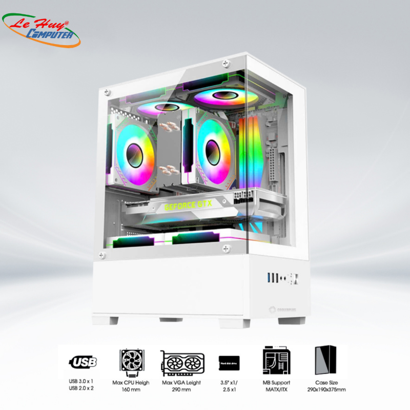 Vỏ Máy Tính Bể Cá Coolerplus CPC-EX32W (Trắng) No Fan